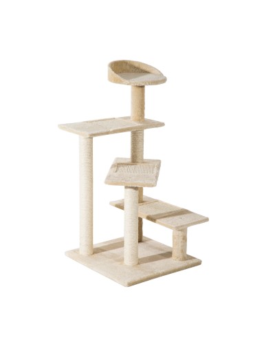  Trespolo per Gatti Multilivello con Tiragraffi in Sisal, Albero per Gatti con Piattaforme e Cuccia in Peluche Beige, 50x50x100c