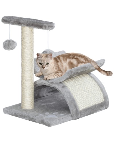  Albero Tiragraffi per Gatti in Peluche con Palo in Sisal, Cuccia e 2 Palline, 40x30x43cm, Grigio