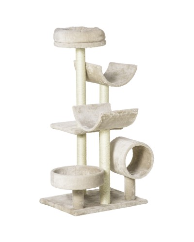 Cat Tree Scratching Post Play Toy with Natural Sisal Platforms 105cm Cream