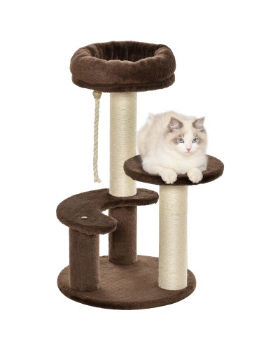 3-Tier Cat Scratching Tree with Plush Bed and Sisal Posts, Ø40x65 cm, Brown