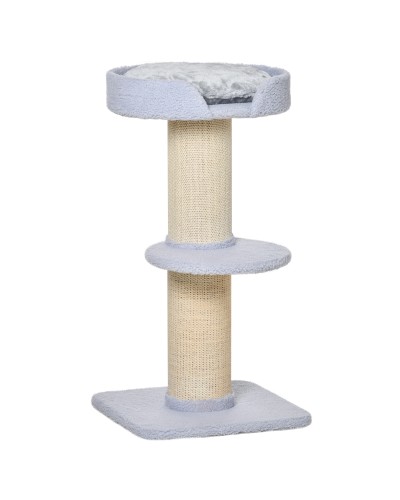  Tiragraffi per Gatti con Lettino, Rivestimento Peluche e Palo in Sisal, 45x45x91cm, Azzurro