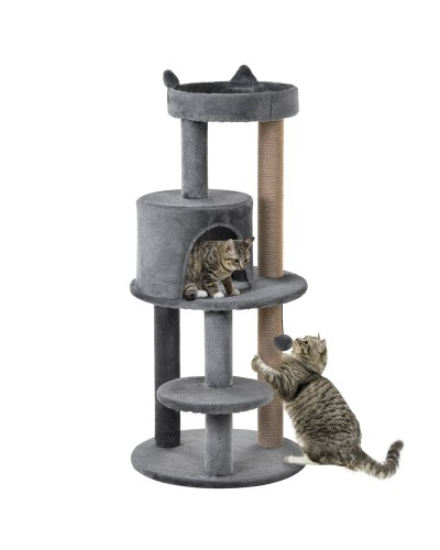 Cat Tree for 1-2 Cats up to 4.5kg, Castle Gym with 3 Levels, Condo, Bed and Sisal Rope Post, Grey