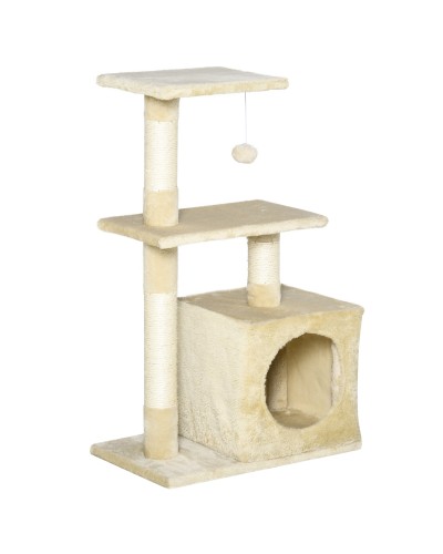 Cat Scratching Tree with Condo, Ball, and Sisal Rope Posts, Beige Plush, 50x30x81.5cm