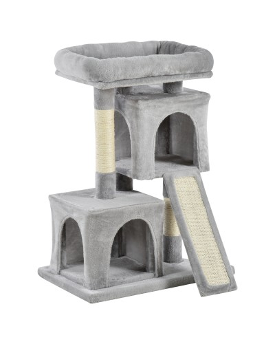 Cat Tree with Sisal Scratching Posts, Bed, and 2 Condos, 59x39x83cm, Grey