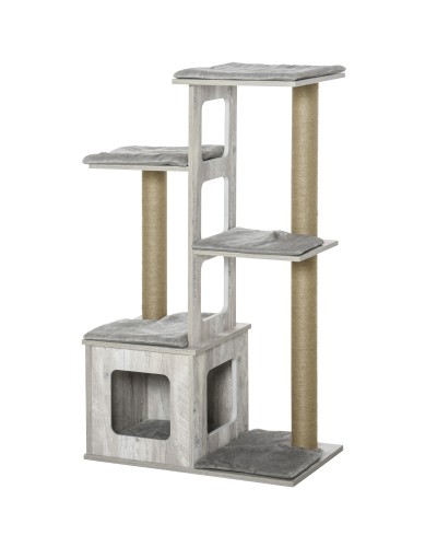 Multi-Level Cat Tree with Condo and Jute Ropes, 67x38.5x114 cm, Grey