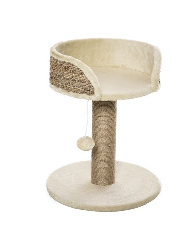 Cat Scratching Tree with Bed, Jute Post and Hanging Ball, 40x40x49cm, Beige