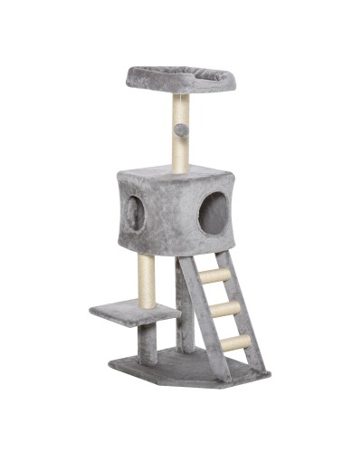  Tiragraffi Multilivello Palestra per Gatti con Cuccia, Scala e Corde in Sisal, Grigio Chiaro, 50x40x120cm