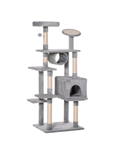  Albero Tiragraffi a Colonna da 165cm con Graffiatoio e Trespoli per Gattini e Gatti Adulti di Max. 4.5kg, Grigio, 60x50x165cm