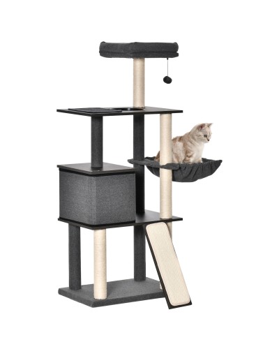 Multi-Level Cat Tree with Sisal Scratching Posts, Condo, Bed and Cushions, 60x40x146cm
