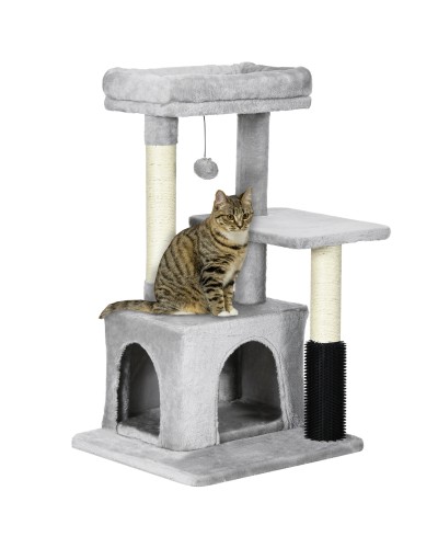 Multi-Level Cat Tree with Bed and Condo, Plush Covering, Grey