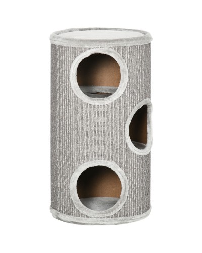  Cuccia per Gatti a 3 Livelli con Tiragraffi in Sisal e Peluche, Ø38x70cm, Grigio Chiaro