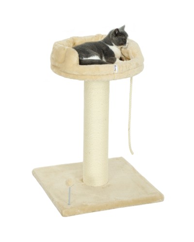  Albero Tiragraffi per Gatti con Lettino e Pallina in Peluche e Palo in Sisal 55x55x83cm Beige