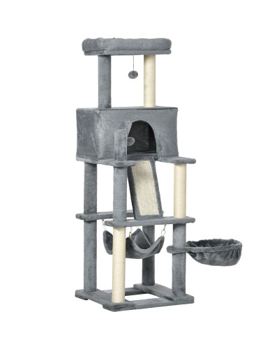Cat Tree with Sisal Scratching Posts, Condo, Bed and Hammocks, 48x48x140cm, Grey