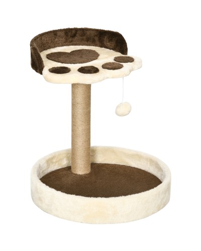  Tiragraffi per Gatti da 5kg max con Lettino e Pallina da Gioco, in Truciolato, Peluche e Corda di Juta, 41x41x44 cm