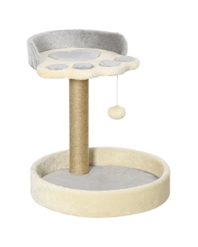 Cat Scratching Post with Beds, Jute Rope and Plush, 41x41x44 cm, Grey and Beige