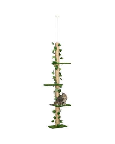 Adjustable 202-242cm Ceiling Cat Tree with Tension Rod, Green