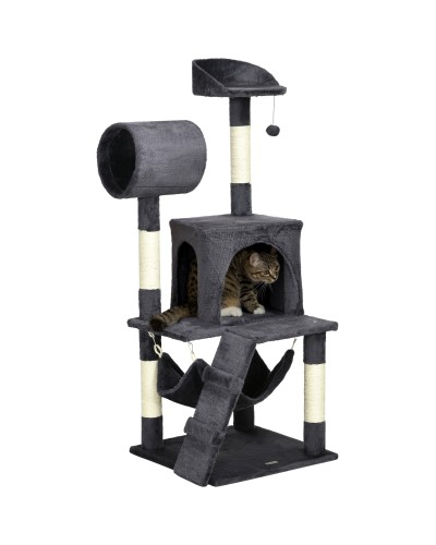 Cat Tree with Scratching Post, Cat House, Hammock, Bed, Tunnel and Ball, 48x48x125 cm, Dark Grey