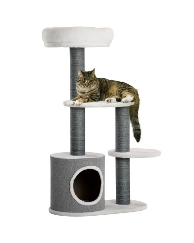 Cat Tree with Bed, Condo, and Scratching Post, 55.5x30.5x98 cm, White