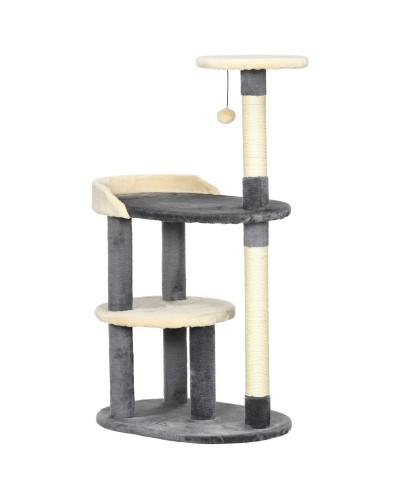 3-Level Cat Tree with Sisal Scratching Posts, 105cm Height, Grey