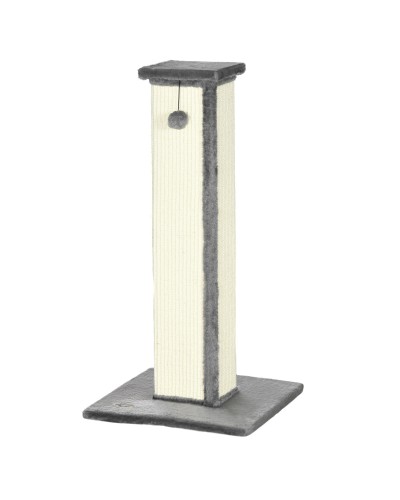 Cat Scratching Post with Ball, Sisal Pole and Plush Covering, 41x41x81 cm, Grey
