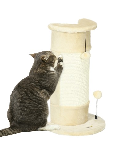  Albero Tiragraffi per Gatti fino 5kg con 2 Palline in Sisal e Peluche, 34x25.5x58cm, Beige