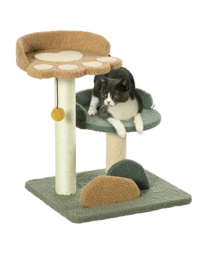 Cat Scratching Tree with 2 Beds, Ball and Velvet Cover, 43x39x52cm