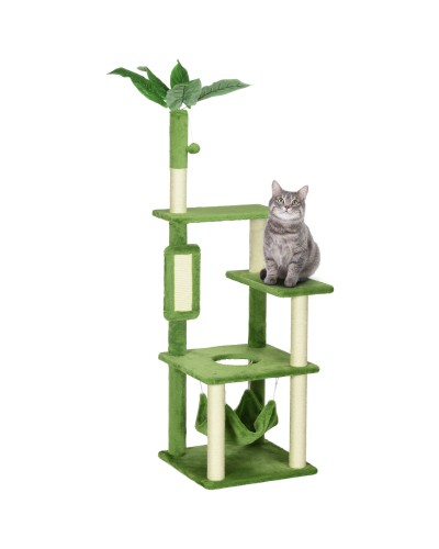  Albero Tiragraffi per Gatti con Amaca, Pallina e Tiragraffi in Sisal, 49x49x142cm, Verde