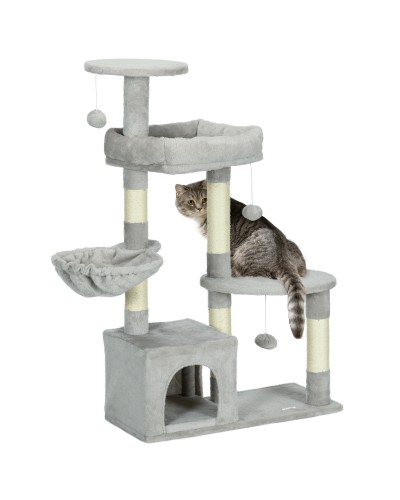 Chipboard Cat Scratching Post with Sisal Pole, Condo and Perches, 65x30x104 cm, Light Gray