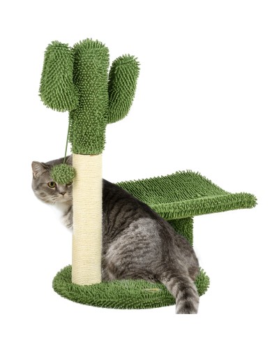  Albero per Gatti a forma di Cactus con Tiragraffi e Pallina da Gioco, 35x31x55.5 cm, Verde e Bianco