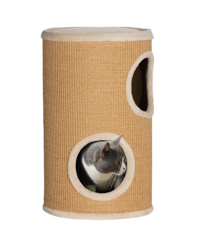  Torre Tiragraffi per Gatti a 2 Livelli in Sisal con Casette in Peluche per 1-2 Gatti, Marrone
