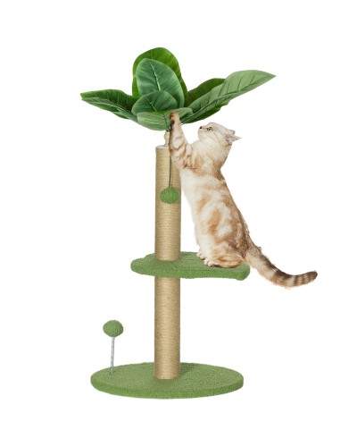  Albero per Gatti con Palo Tiragraffi, Piattaforme e Palline, in Peluche e Truciolato, Ø40x83 cm, Verde