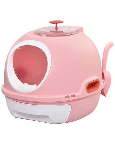 Enclosed Cat Litter Box with Pull-Out Tray, 2 Entrances & Scoop, 47x55x44 cm, Pink