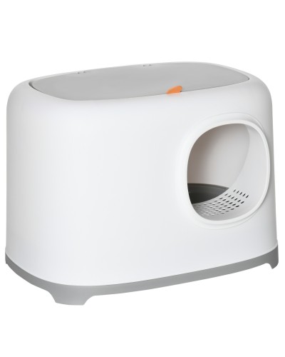  Lettiera per Gatti Apribile in PP con Paletta e Coperchio Inclusi, 55x40x39cm, Bianca e Grigia