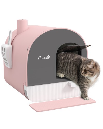 Enclosed Cat Litter Box with Filters, Scoop and Tray, PP Structure, 43x44x47cm, Pink