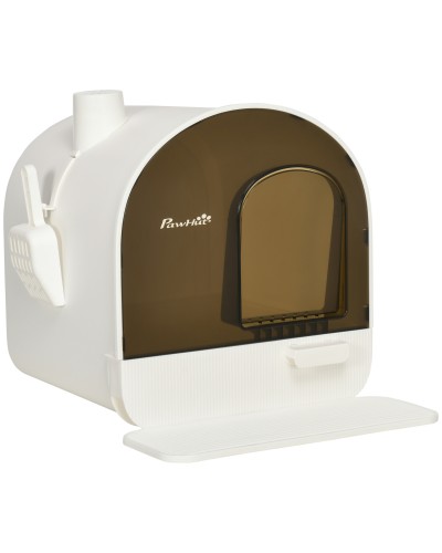 Enclosed Cat Litter Box with Filters, Scoop, and Removable Tray, PP Structure, 43x44x47 cm, Black and White