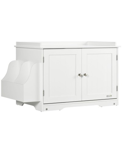 2-Door Mobile Cat Litter Box with Adjustable Internal Divider, 86x48x52 cm, White