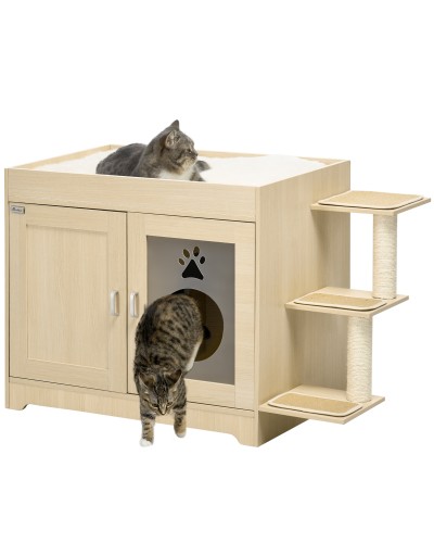 Cat Litter Box Enclosure with Storage and Scratching Posts, Wooden, 107x54x70 cm