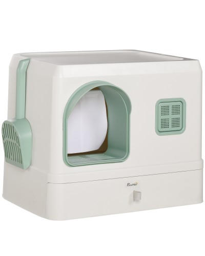  Lettiera per Gatti Coperta con Deodoranti, Vassoio e Paletta, in ABS e PP, 50x40x40 cm, Verde e Bianco