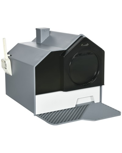 Enclosed Cat Litter Box with Pull-Out Tray, Mat and Scoop Included, 47x45x42cm, Grey