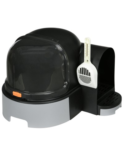  Lettiera per Gatti Chiusa con Coperchio, Vassoio Estraibile e Paletta, in PP e PC, 52x60x42 cm, Grigio Scuro