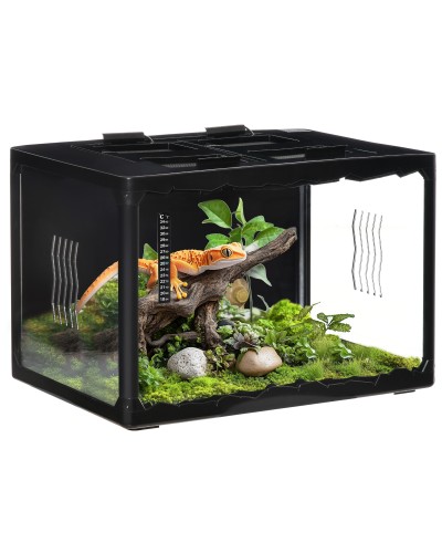 Tortoise & Reptile Terrarium with Thermometer 18-34℃, 60x40x40.5 cm, Black