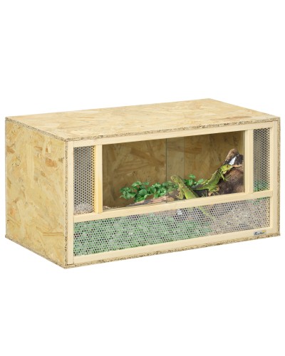  Terrario per Rettili in Legno con Porte in Vetro Scorrevoli e Pannelli in Rete, 40x80x40 cm