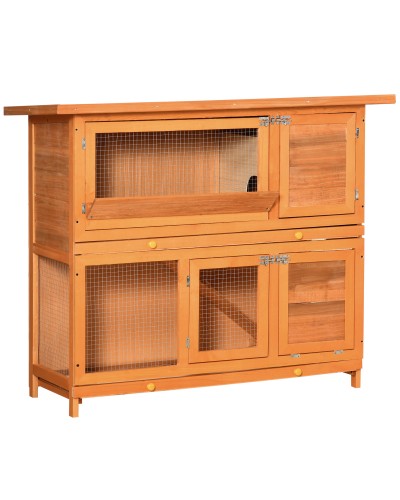 Outdoor Wooden Rabbit Hutch with 2-Tier House and Run, 122x48x100 cm