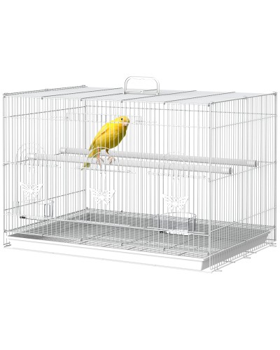  Gabbia per Uccelli in Metallo con Posatoi, Ciotole per Cibo e Maniglia, 60x41x41cm