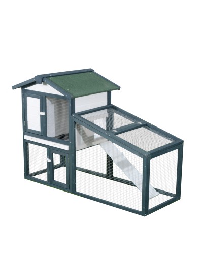  Gabbia per Conigli e Animali da Compagnia in Legno 2 piani di Abete Doppia Porta 140x65x100cm Verde e Bianco