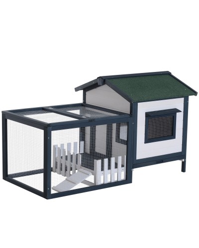  Conigliera da Esterno in Legno di Abete con Casetta e Area per Movimento, 151x78x84.5 cm, Verde e Bianco