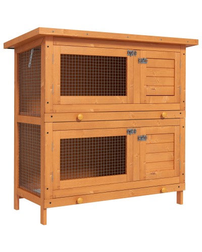 Two-Story Rabbit Hutch, Outdoor Fir Wood Bunny Cage, 90x45x90 cm, Wood & Green