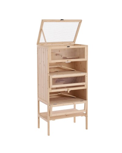  Gabbia per Criceti Roditori Porcellini d'India in Legno Massello Tetto Apribile 4 Ripiani Collegati con Rampe 60x40x120cm