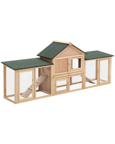  Gabbia per Conigli, Conigliera Recintata con Rampe, Tetto Impermeabile e Vassoio Estraibile 210 x 45.5 x 84.5 cm