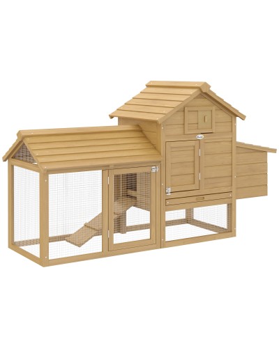  Pollaio Prefabbricato in Legno per 2 Galline con Recinzione e Nido per Cova, 150.5x54x87cm